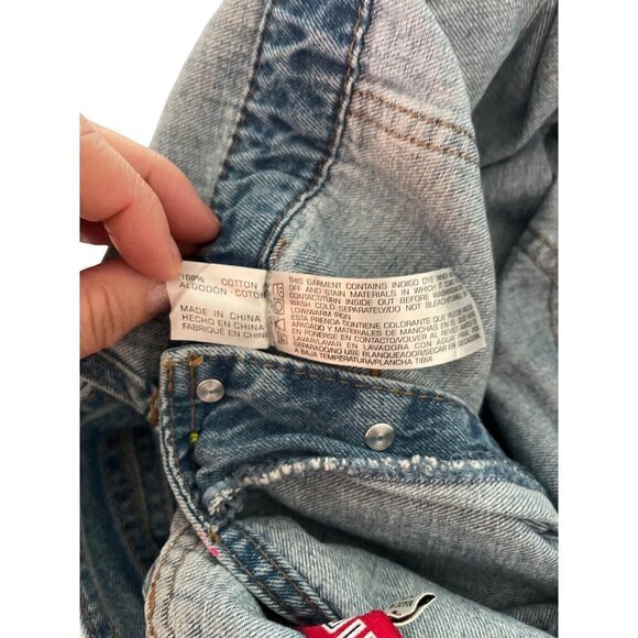 Union Bay Vintage Womens Overalls Size Large Blue Denim Upcycled Paint Splatter - Picture 12 of 12